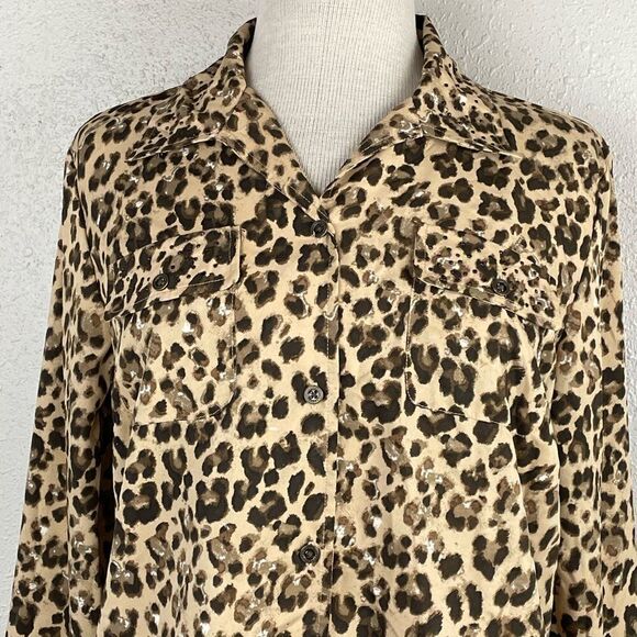 EUC Gloria Vanderbilt Casuals Women’s Leopard Print Button Down Top Size M - Picture 2 of 7